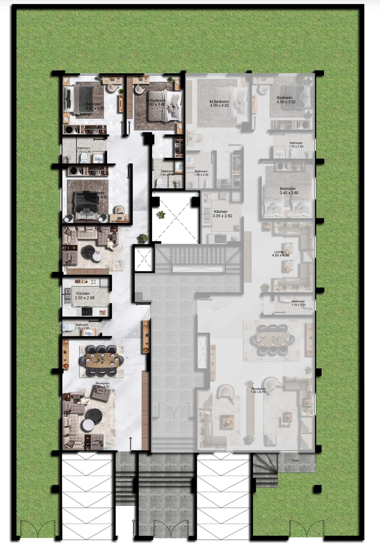 Floor plan — 220 m² 3-bedroom apartment at J83