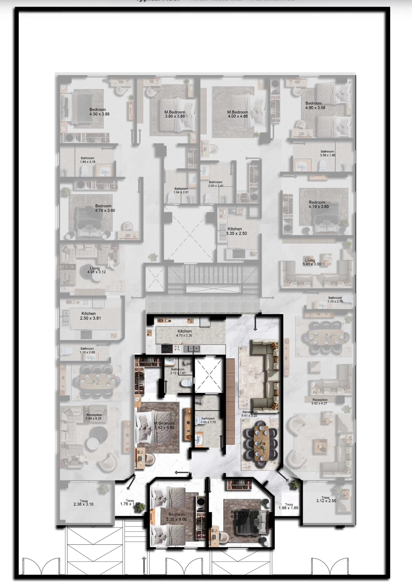 Floor plan — 176 m² 3-bedroom apartment at J83