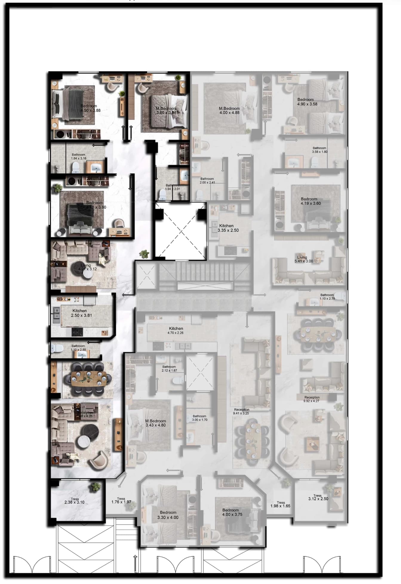 Floor plan — 206 m² 4-bedroom apartment at J83