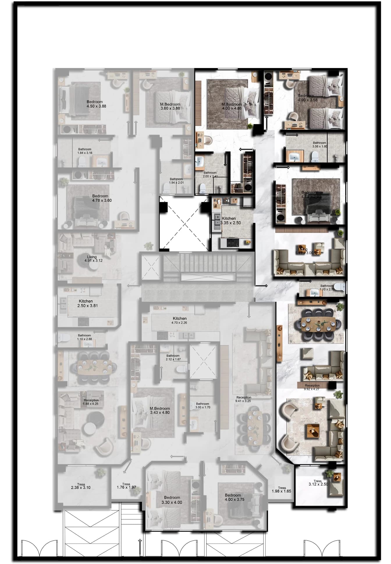 Floor plan — 230 m² 4-bedroom apartment at J83