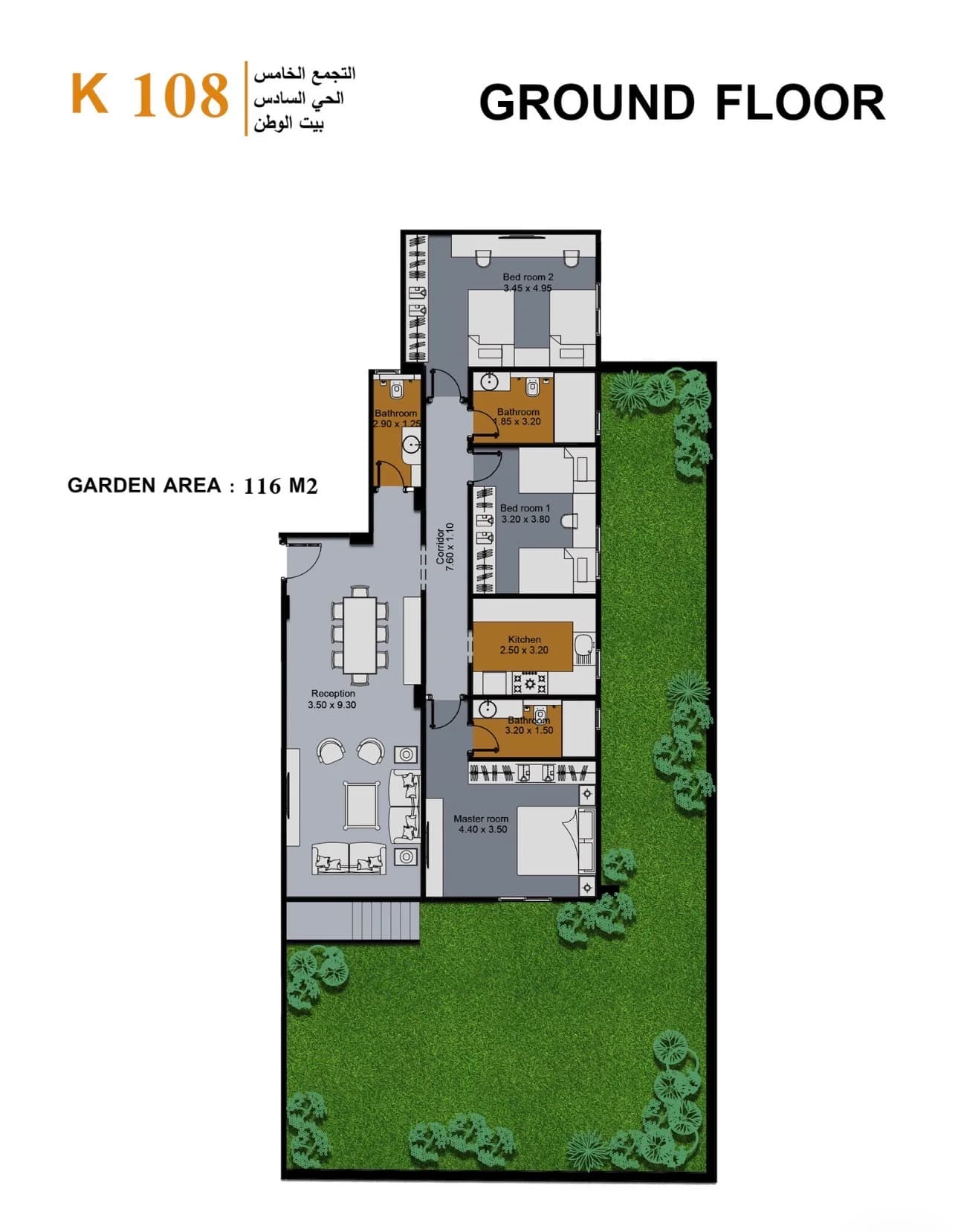 Floor plan — 181 m² 3-bedroom apartment at K108
