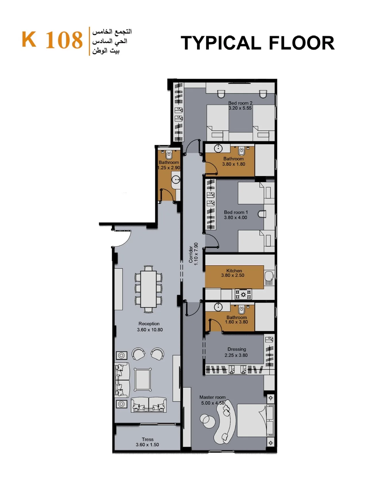 Floor plan — 231 m² 3-bedroom apartment at K108